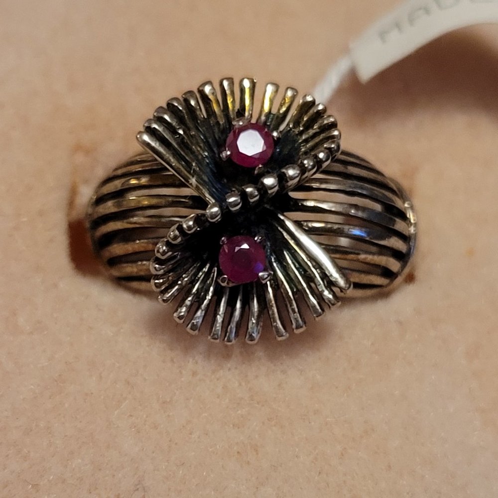 Silver and ruby infinity double starburst ring by Jose Romero (Barcelona)
